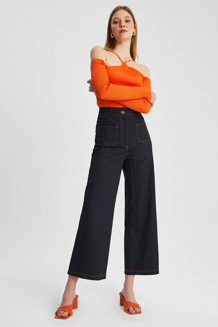 Womens Garni Stitched Pocket Detail Spanish Leg Gabardine Trousers