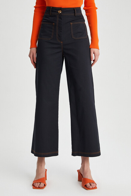 Womens Garni Stitched Pocket Detail Spanish Leg Gabardine Trousers