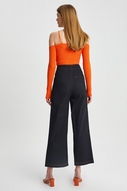 Womens Garni Stitched Pocket Detail Spanish Leg Gabardine Trousers