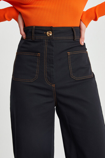 Womens Garni Stitched Pocket Detail Spanish Leg Gabardine Trousers