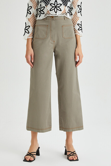 Womens Garni Stitched Pocket Detail Spanish Leg Gabardine Trousers