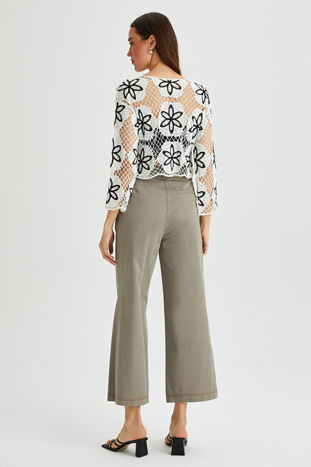 Womens Garni Stitched Pocket Detail Spanish Leg Gabardine Trousers