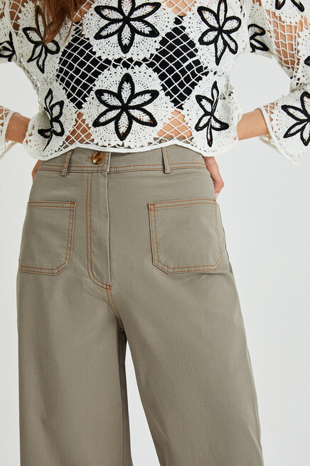 Womens Garni Stitched Pocket Detail Spanish Leg Gabardine Trousers