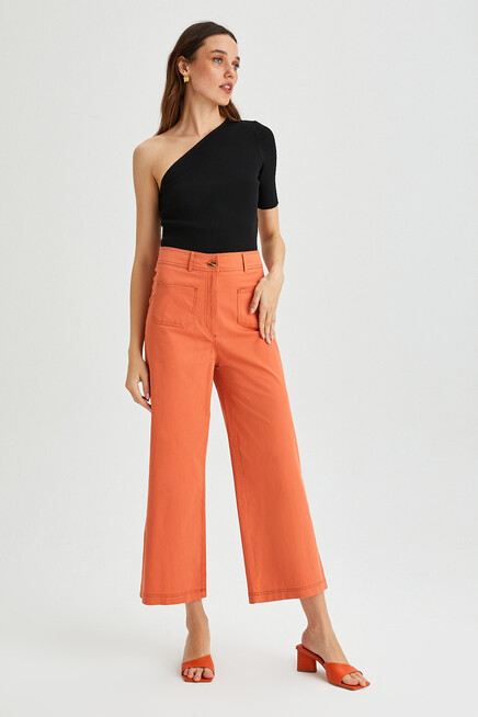 Womens Garni Stitched Pocket Detail Spanish Leg Gabardine Trousers