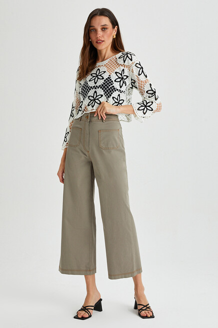 Womens Garni Stitched Pocket Detail Spanish Leg Gabardine Trousers