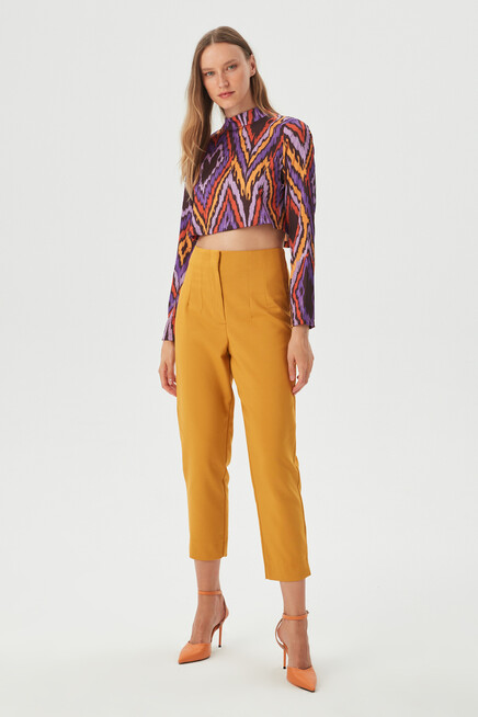 Kadın Hardal Bel Pensli Klasik Kumaş Pantolon