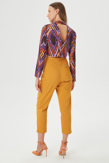 Kadın Hardal Bel Pensli Klasik Kumaş Pantolon