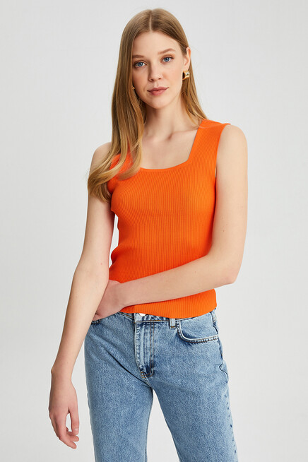 Womens Square Collar Strap Knitwear Blouse