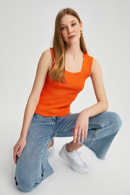 Womens Square Collar Strap Knitwear Blouse