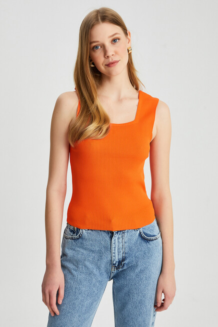 Womens Square Collar Strap Knitwear Blouse