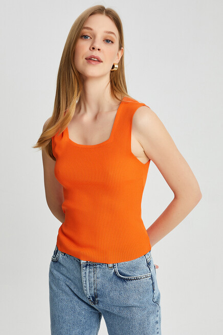 Womens Square Collar Strap Knitwear Blouse