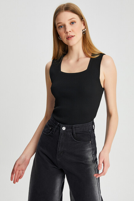 Womens Square Collar Strap Knitwear Blouse