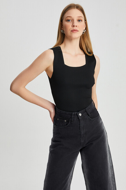 Womens Square Collar Strap Knitwear Blouse