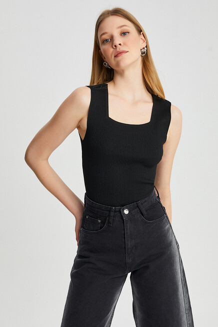 Womens Square Collar Strap Knitwear Blouse