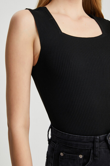 Womens Square Collar Strap Knitwear Blouse