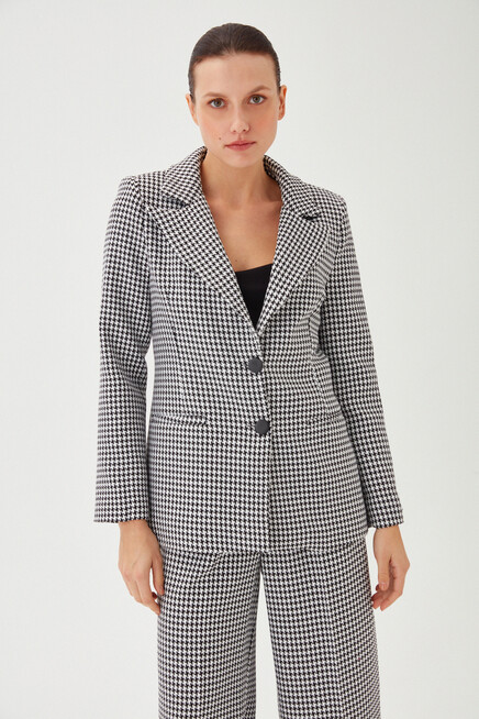 Womens Crowbar Pattern Wide Leg Button Detailed Blazer Suit