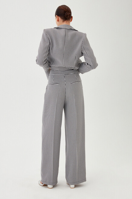 Womens Crowbar Pattern Wide Leg Button Detailed Blazer Suit