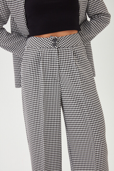 Womens Crowbar Pattern Wide Leg Button Detailed Blazer Suit