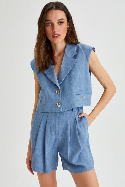 Womens Belt Pocket Detailed Pleated Bermuda