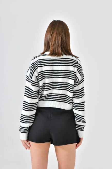 Basic Çizgili Bisiklet Yaka Triko Kazak