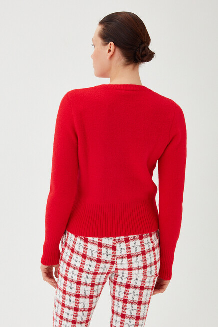 Kadın Kırmızı Bisiklet Yaka Yumuşak Dokulu Triko Kazak