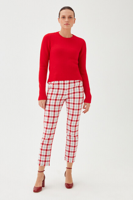 Kadın Kırmızı Bisiklet Yaka Yumuşak Dokulu Triko Kazak