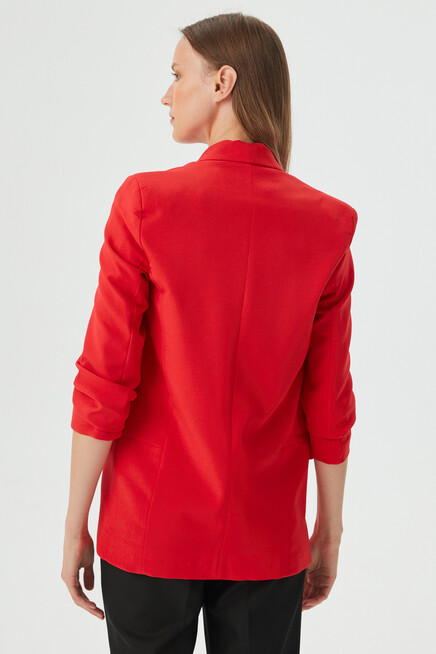 Womens Red Sleeve Pleated Boyfriend Jacket