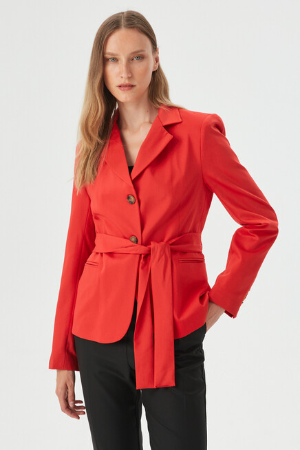 Womens Red Sash Detailed Slim Blazer Jacket