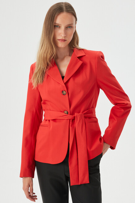 Womens Red Sash Detailed Slim Blazer Jacket