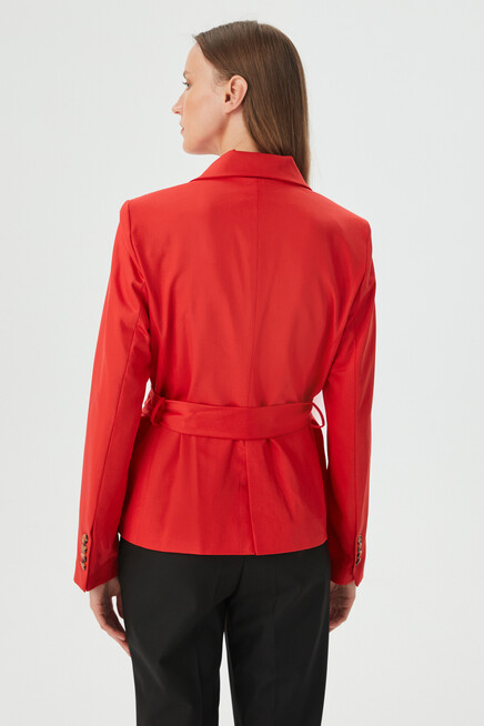 Womens Red Sash Detailed Slim Blazer Jacket