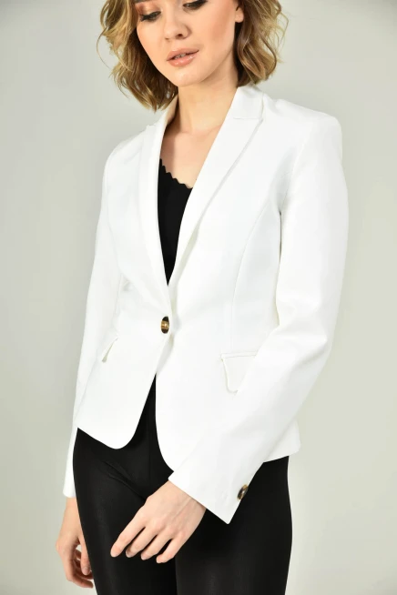 Womens Short Single Button Pocket Detailed Blazer Jacket