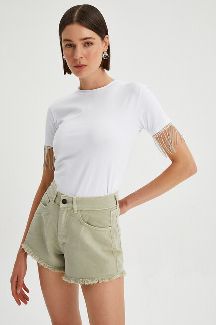 Womens Arms Chain Detailed Basic T-Shirt