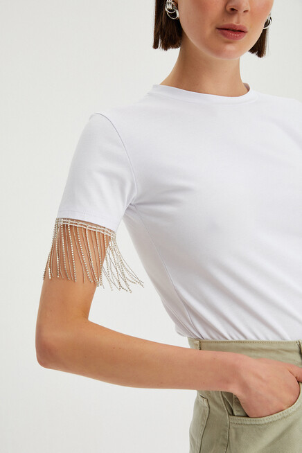 Womens Arms Chain Detailed Basic T-Shirt