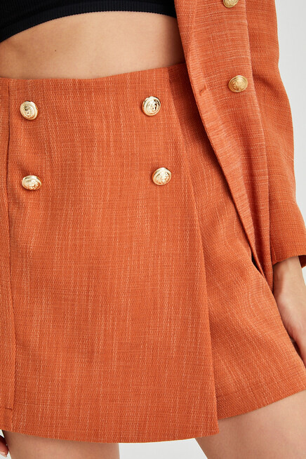 Womens Double Breasted Closure Button Detailed Textured Shorts&Skirt