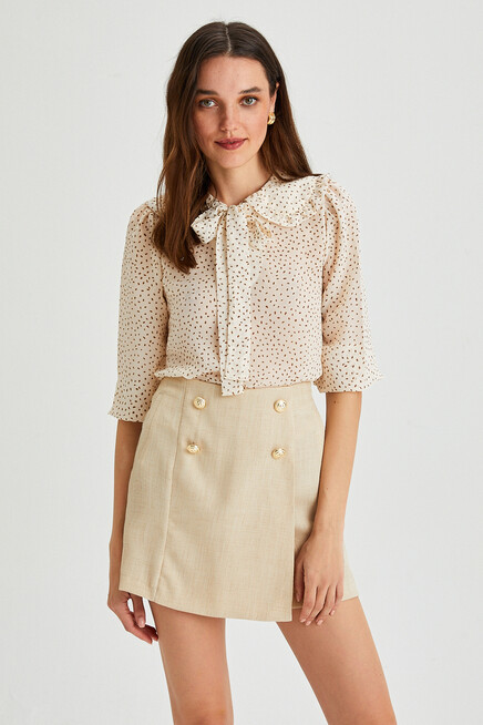 Womens Double Breasted Closure Button Detailed Textured Shorts&Skirt