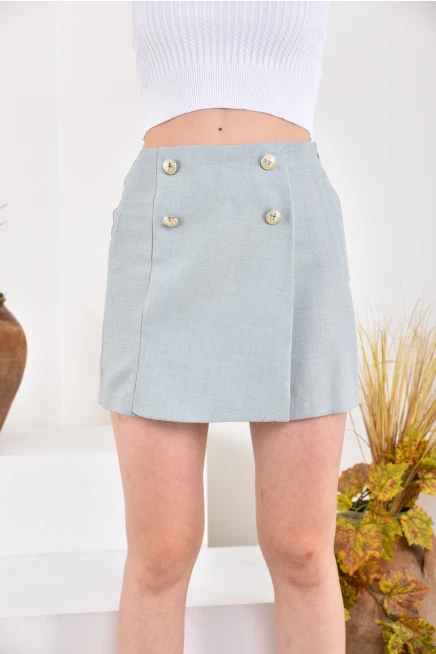Womens Double Breasted Closure Button Detailed Textured Shorts&Skirt