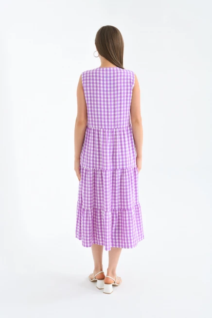 Nakış Detaylı Sıfır Kol Uzun Elbise