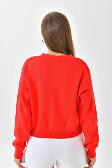 Nar Renkli Pamuk Triko Hırka