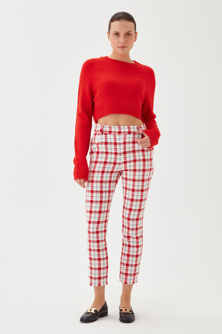 Womens Pomegranate Crew Neck Soft Textured Crop Knitwear Sweater