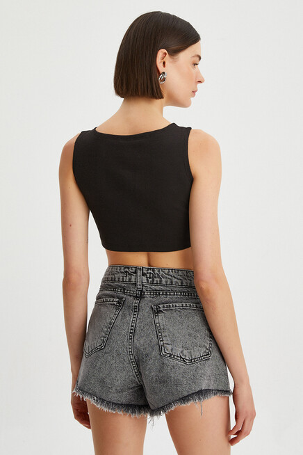 Womens Front Chain Tie Sleeveless Crop Body