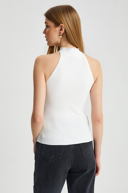 Womens Front Cross Strap Detailed Knitwear Blouse