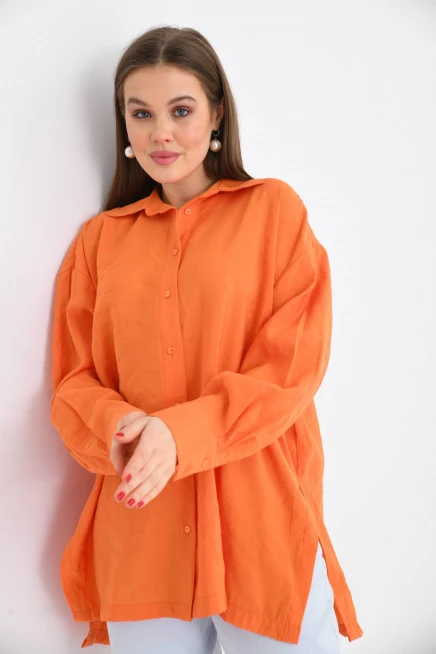 Oversize Uzun Kol Basic Turuncu Gömlek