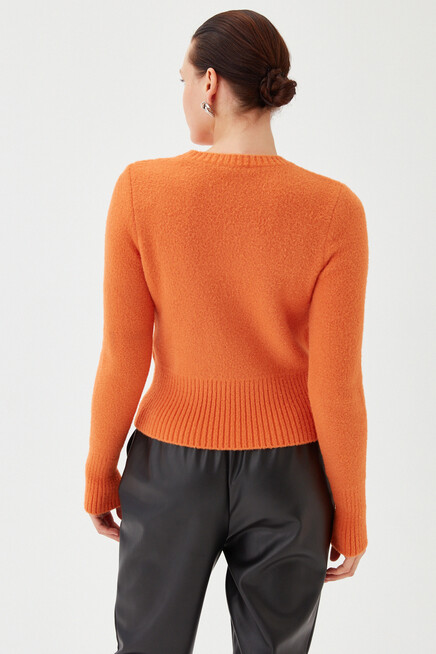 Kadın Oranj Bisiklet Yaka Yumuşak Dokulu Triko Kazak