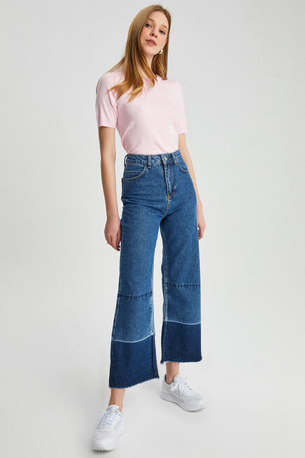 Kadın Paça Detay Jeans Pantolon