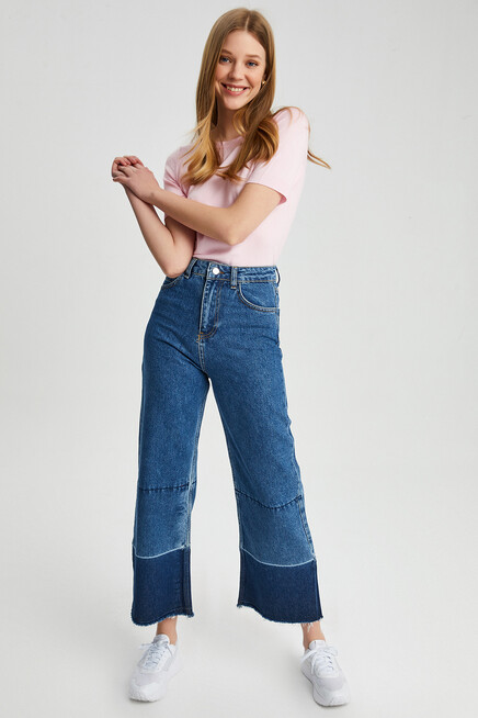 Kadın Paça Detay Jeans Pantolon