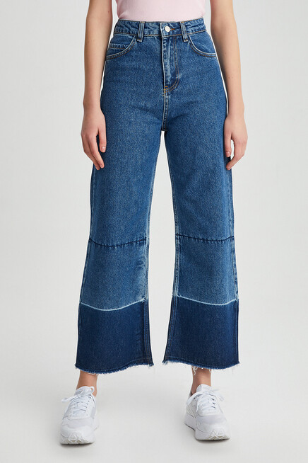 Kadın Paça Detay Jeans Pantolon