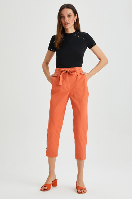 Womens Detailed Waist Tie Gabardine Trousers