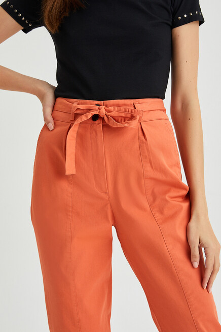 Womens Detailed Waist Tie Gabardine Trousers
