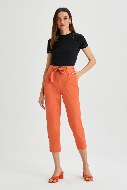 Womens Detailed Waist Tie Gabardine Trousers