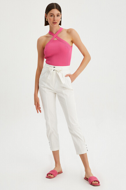 Womens Detailed Waist Tie Gabardine Trousers